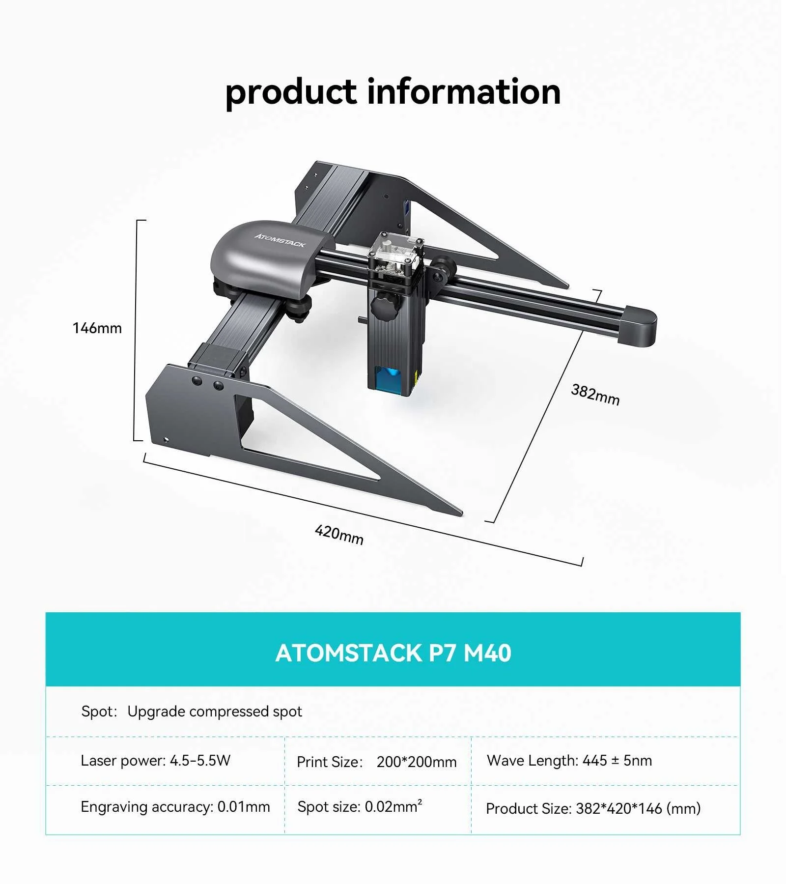 Atomstack P7 M40 5.5W Optical Power Portable Laser Engraving Machine - view 2