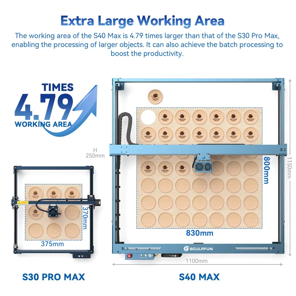 SCULPFUN S40 MAX 48W Laser Engraver Cutting Machine 830*800mm Engraving Area - view 9