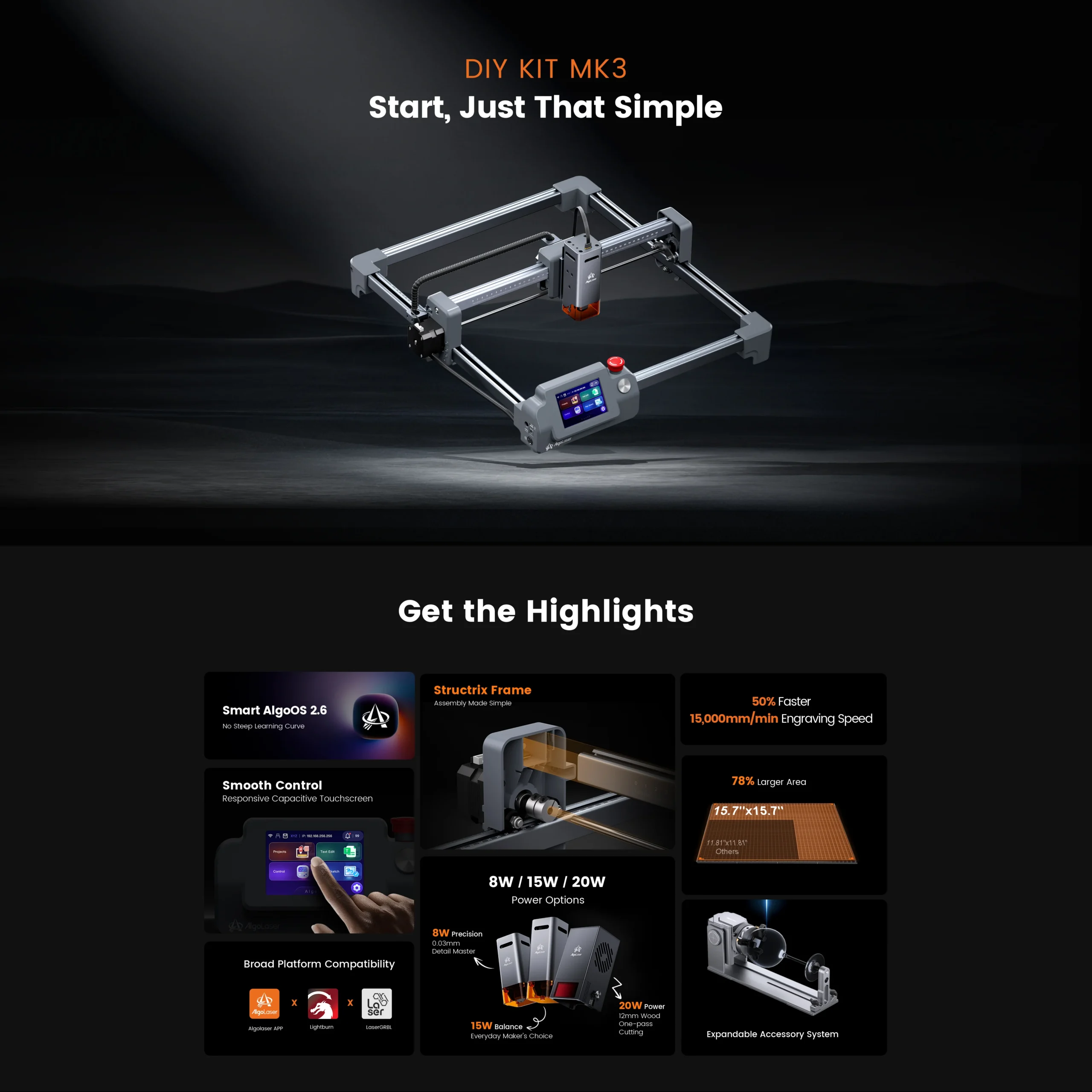 AlgoLaser DIY KIT MK3 Diode Laser Engraver main features and highlights