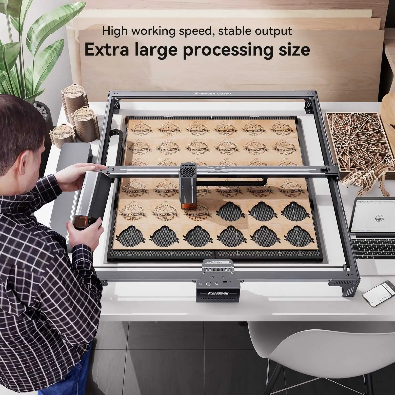 Atomstack X70 Max /A70 MAX 360W Laser Engraver With F60 Air Assist Kit 850*800MM Large Area 35w/70w Dual Laser Engraving Machines - view 2