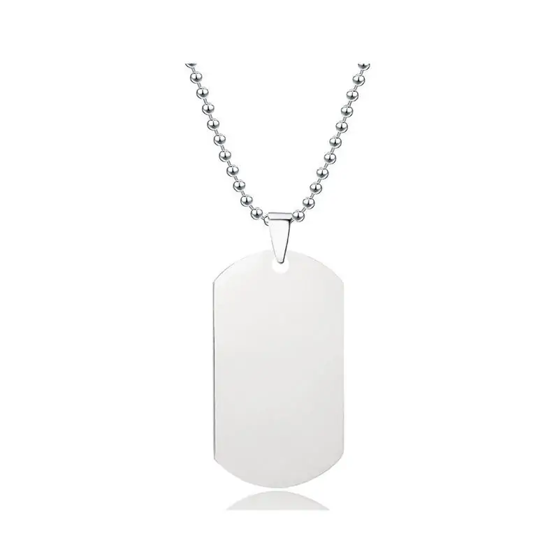 Custom stainless steel dog tag pendant necklace with smooth polished finish for engraving and personalized jewelry.