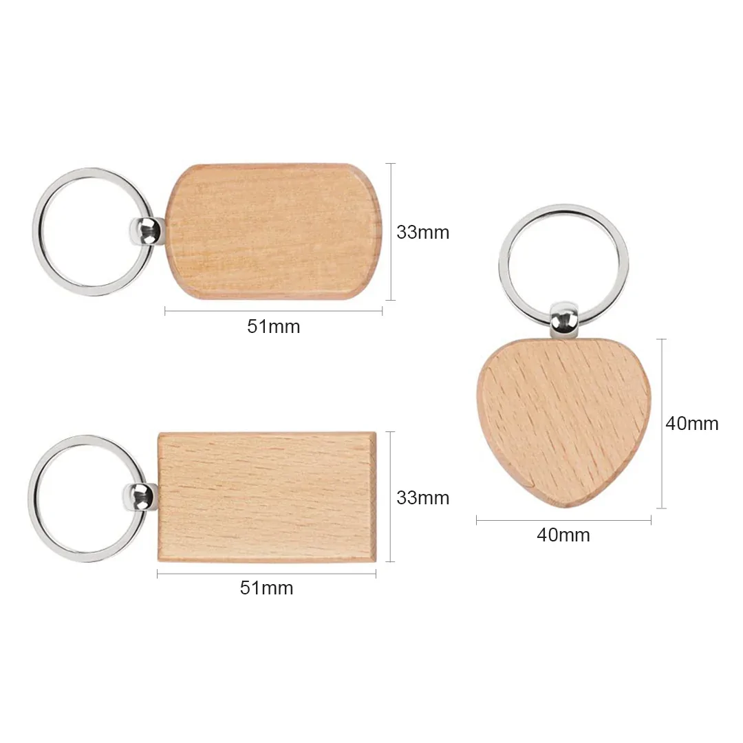 Mixed Shape Wooden Keychain (20 Pieces) - Image 3