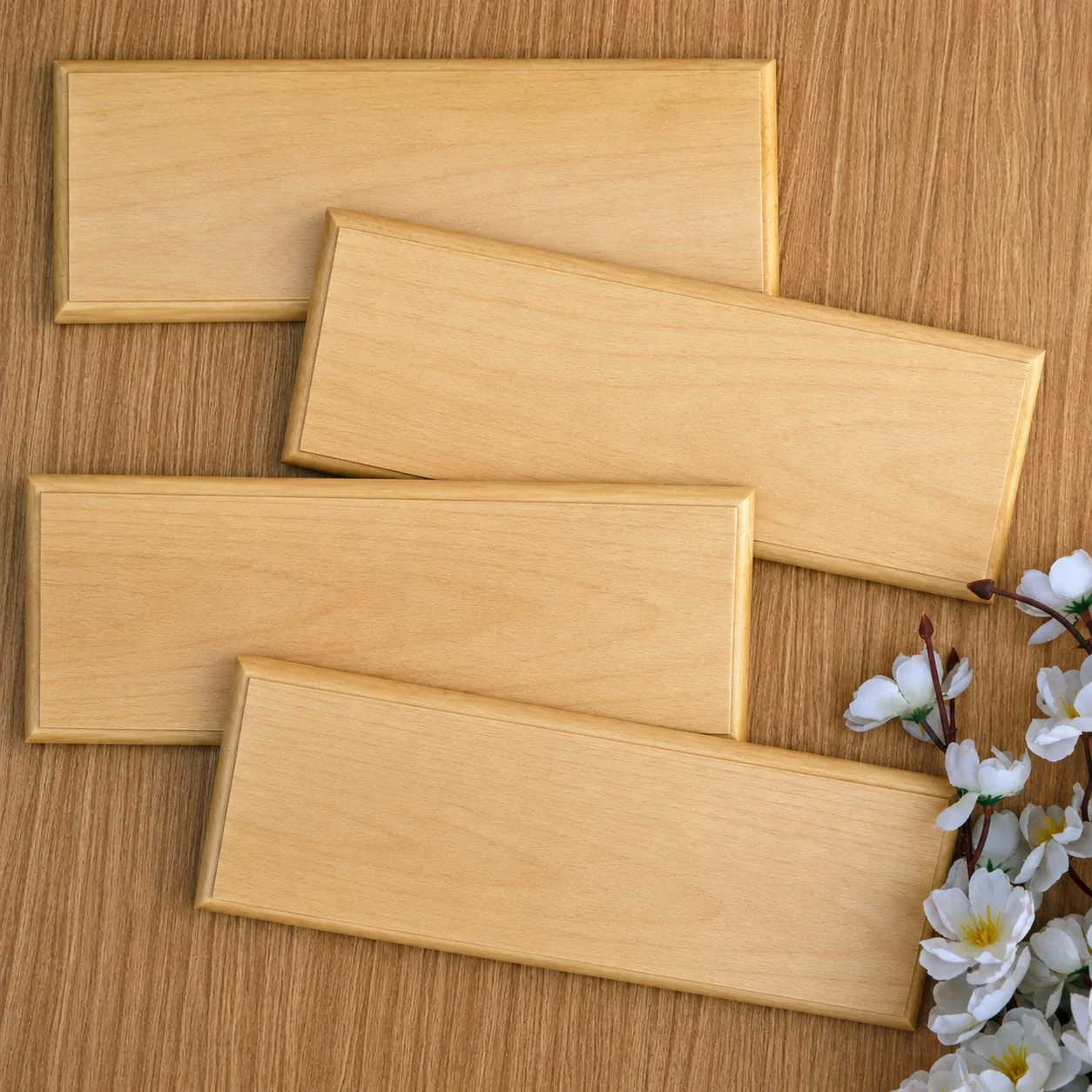 Premium wooden nameplates for laser engraving, custom signage, personalized décor, and DIY craft projects.