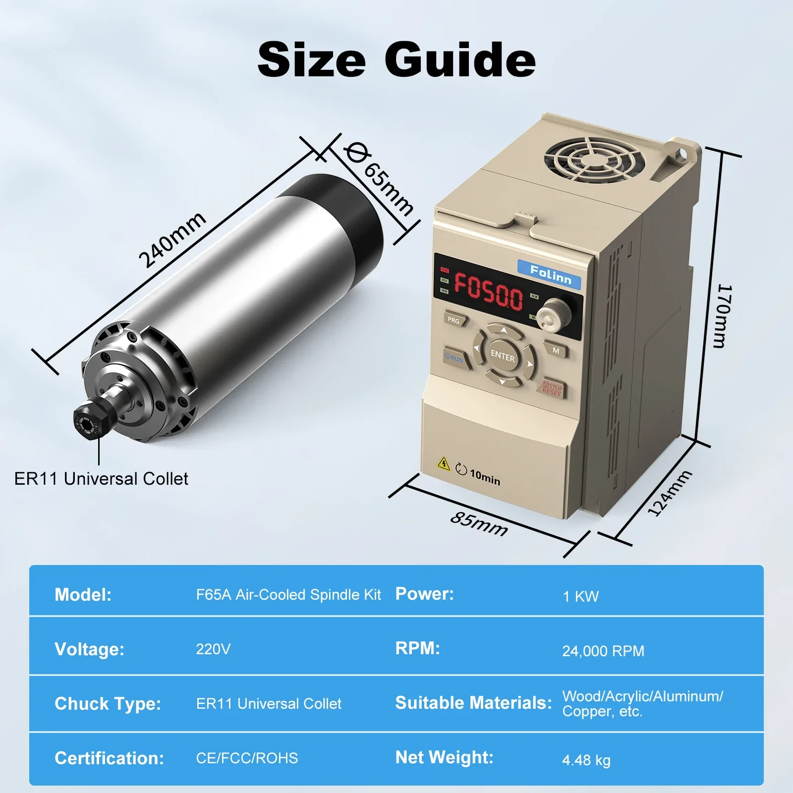 Twotrees 1000W Air-Cooled CNC Router Spindle Motor - view 6