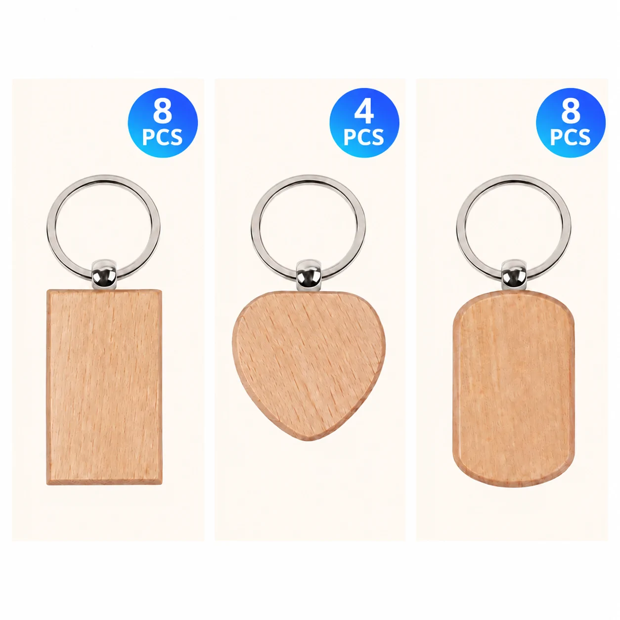 Mixed shape wooden keychain blanks 20 PCS