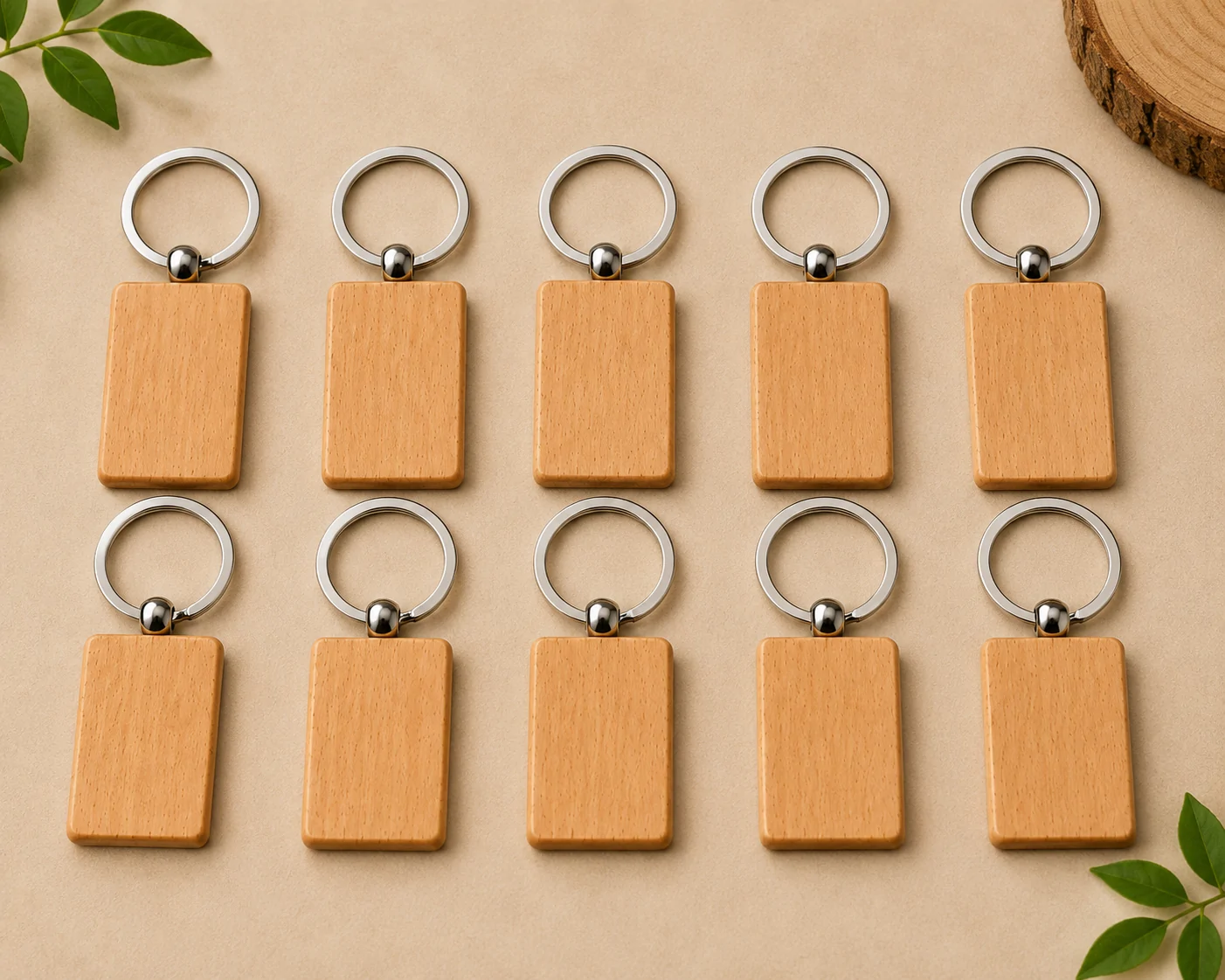 Pack of 10 Blank Wooden Keychain