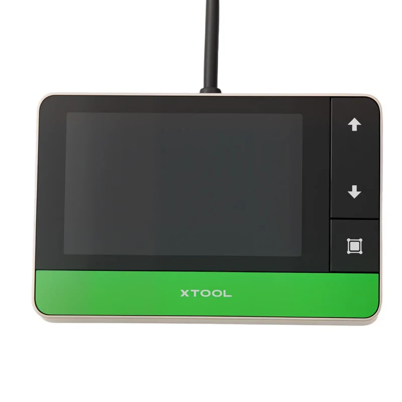 Touchscreen controller for xTool F1 Ultra featuring a compact display screen with touch controls for laser engraving machine operation, settings adjustment, and workflow management.