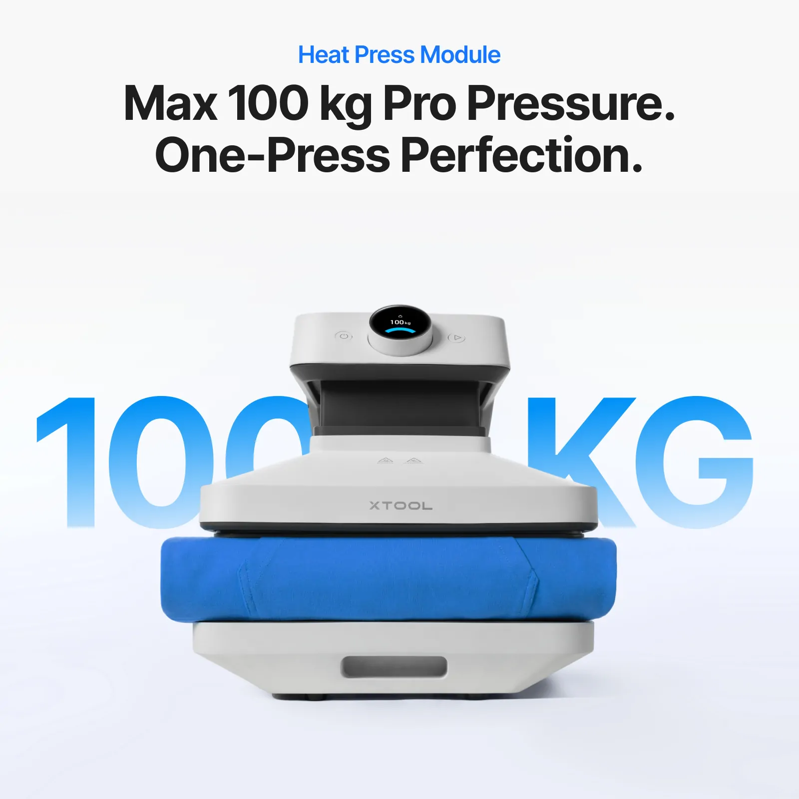 xTool WonderPress 3D Auto Heat Press with up to 100kg automatic top pressure for consistent heat transfer printing.