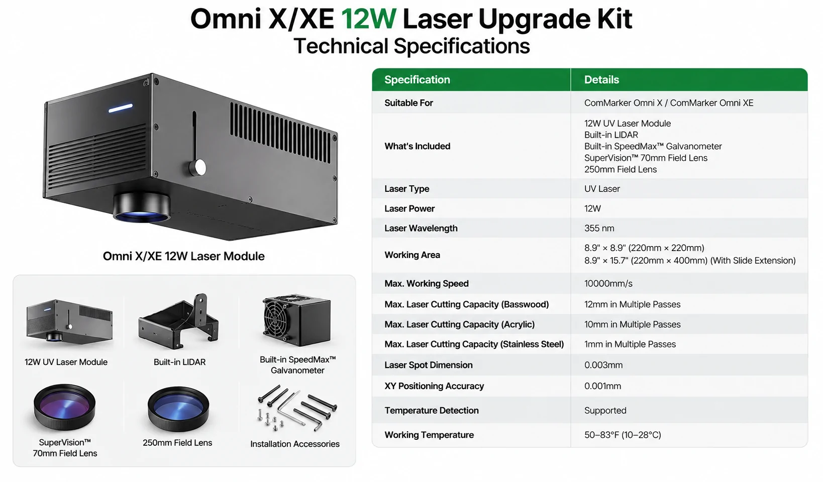 Omni X XE 12W Laser Upgrade Kit technical specifications