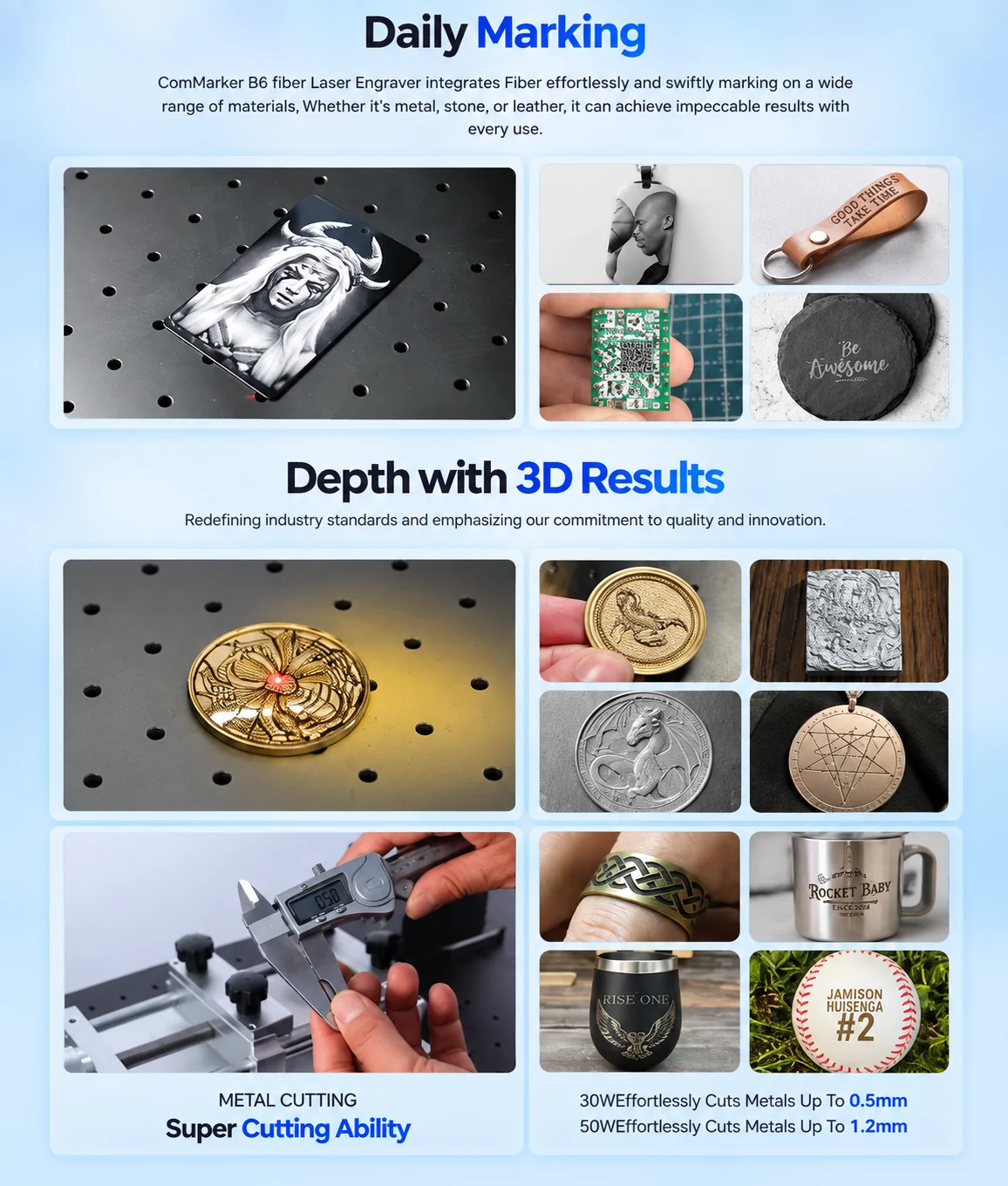 ComMarker B6 JPT MOPA fiber laser engraving and 3D marking applications