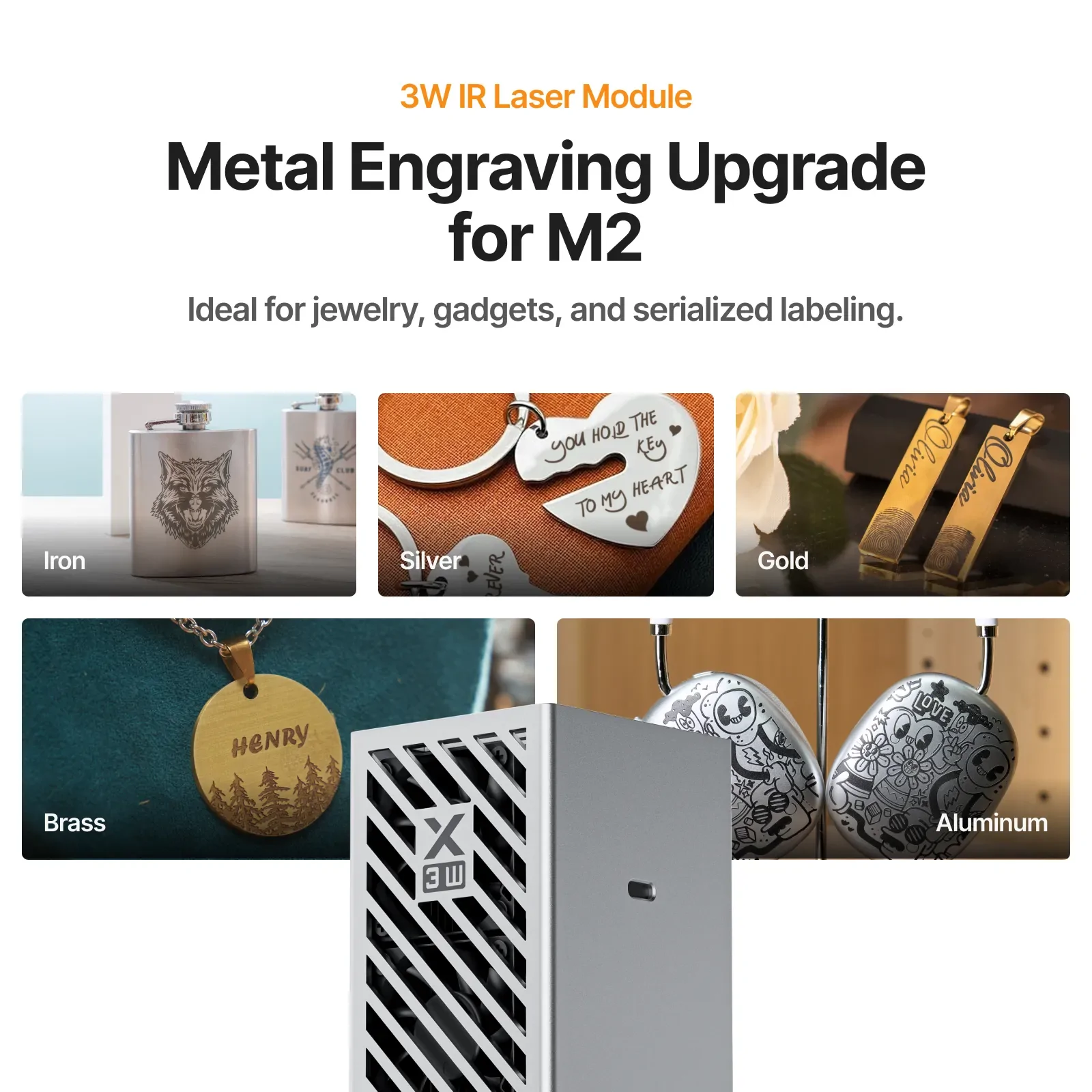 xTool M2 3W 1064nm Infrared Laser Module Applications for Metal Engraving & Plastic Marking
