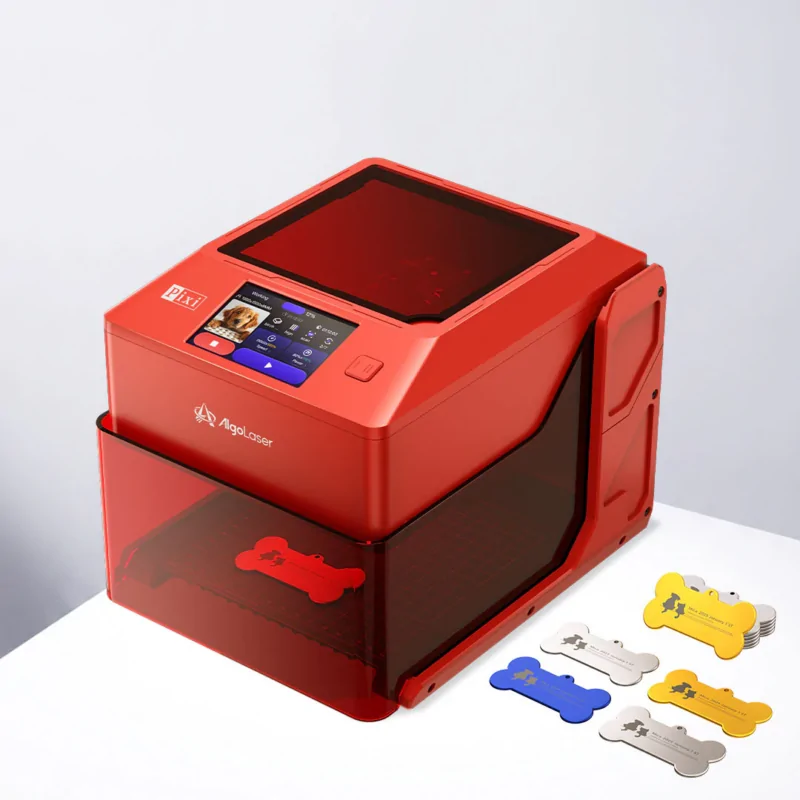 AlgoLaser Pixi 1.5W 1064nm Infrared Smart Laser Engraver with Enclosure for metal engraving, jewelry marking, and portable laser customization.