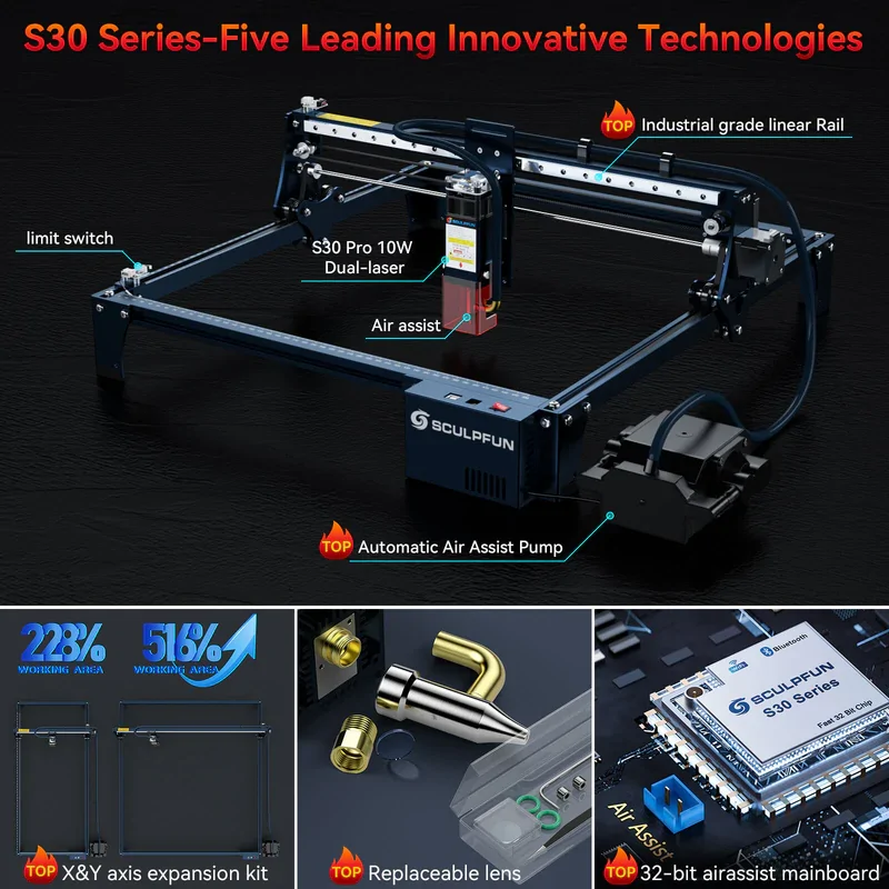 SCULPFUN S30 Pro: 10W Laser Engraving Machine with Automatic Air-Assist - Image 8