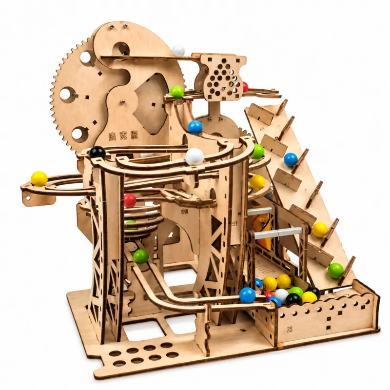 3D Gear Wheel Marble Run Puzzle DIY Wooden Mechanical Model Kit