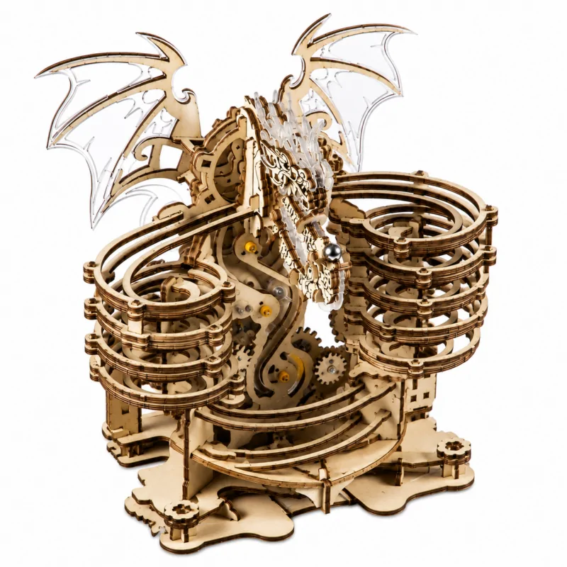 Dragon Marble Run 3D Wooden Puzzle DIY Mechanical Model Kit with Dragon Wings and Gear Marble Track