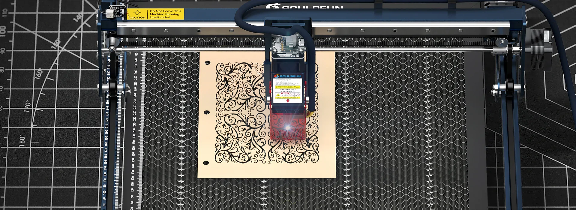 SCULPFUN S30 Pro 10W laser engraving machine engraving a wooden plaque with automatic air-assist