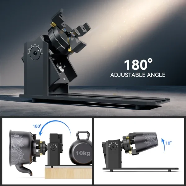 SCULPFUN RA Pro Max 4-in-1 Rotary Attachment with 180° adjustable angle for laser engraving