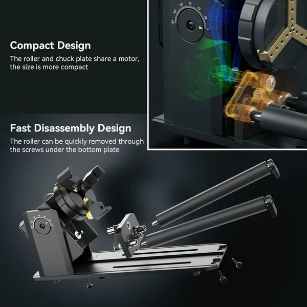 SCULPFUN RA Pro Max compact rotary attachment with foldable design for laser engraver