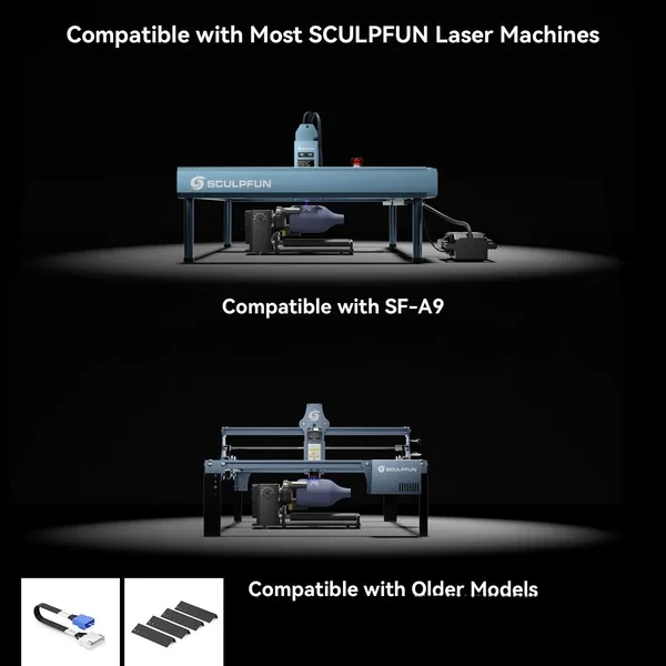 SCULPFUN RA Pro Max rotary attachment compatible with SCULPFUN and other laser engraving machines