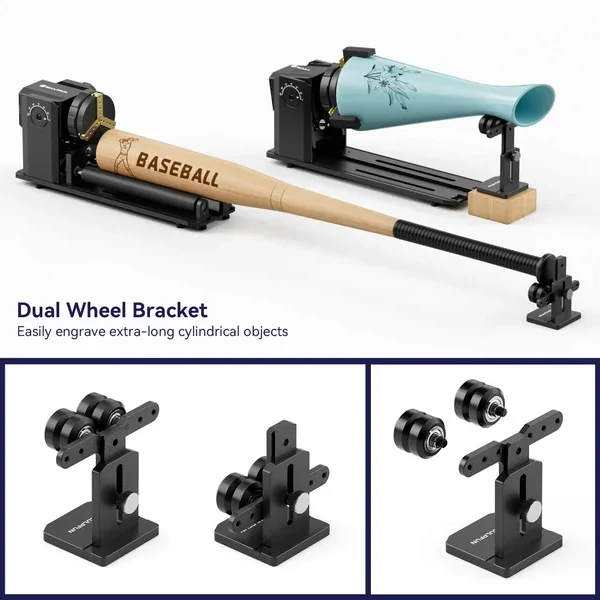 SCULPFUN RA Pro Max dual-wheel bracket rotary attachment for laser engraving