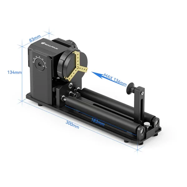 SCULPFUN RA Pro Max 4-in-1 rotary attachment dimensions and compact design for laser engravers