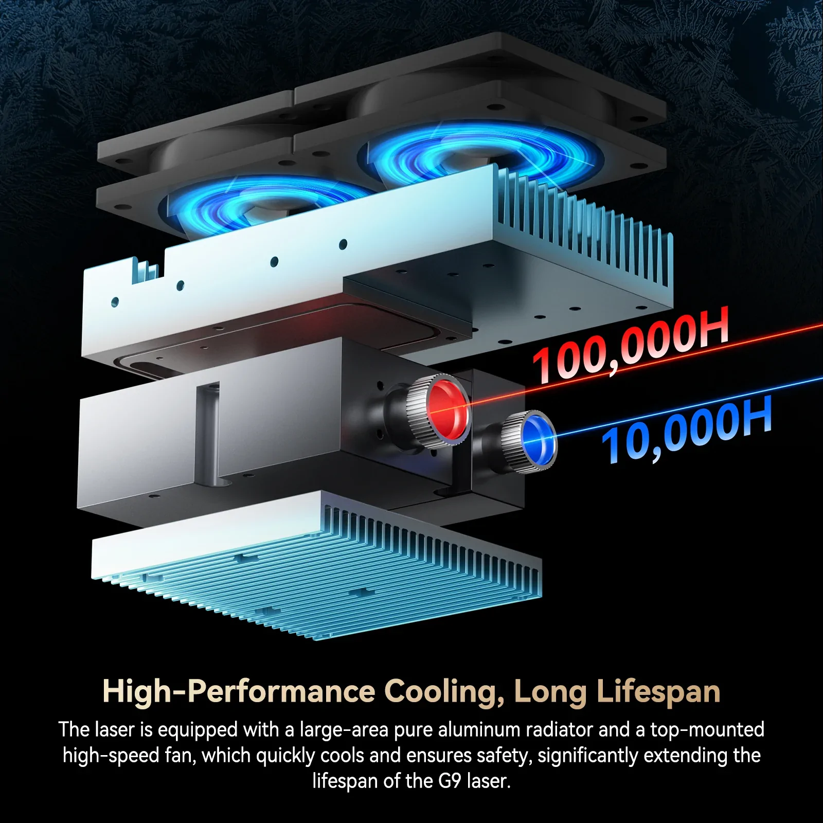 SCULPFUN G9 advanced cooling system with dual high-speed fans for stable laser engraving
