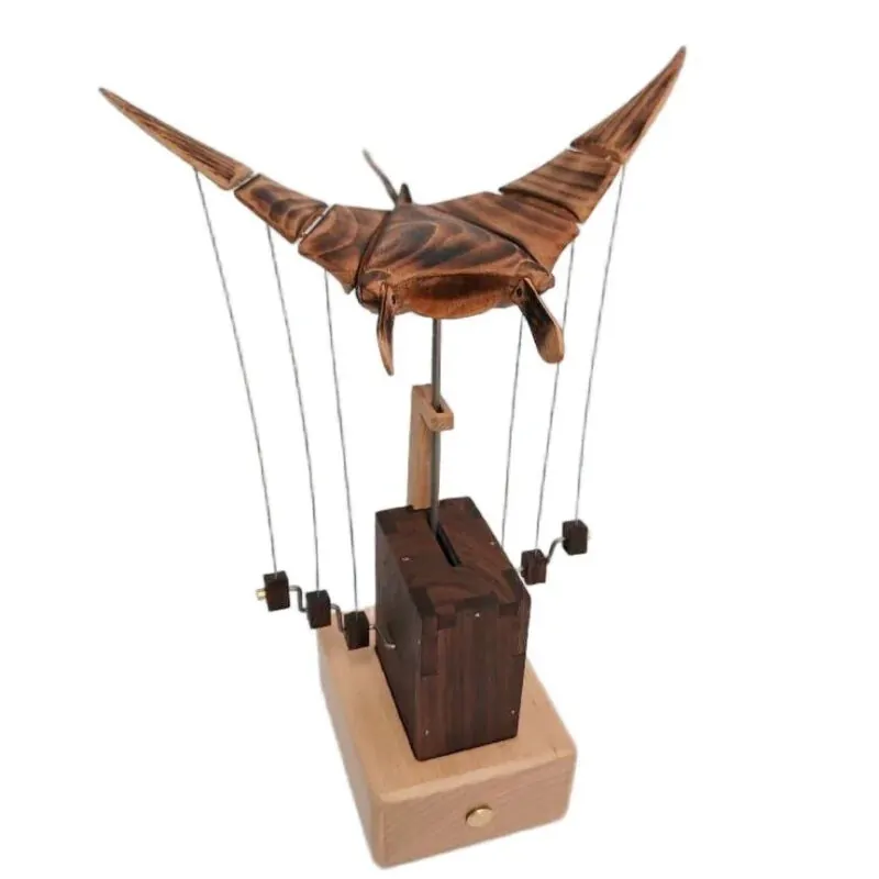 Exquisite Wooden Devil Fish Sculpture Handmade Wooden Desk Decor