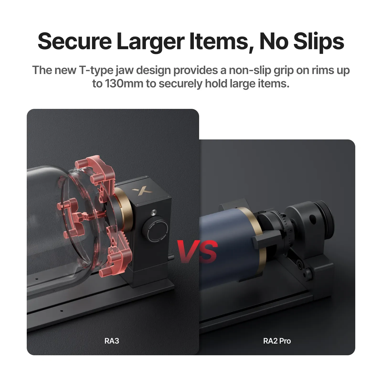 xTool RA3 Lite Precision Chuck Holds Large Cylindrical Objects Securely Without Slipping