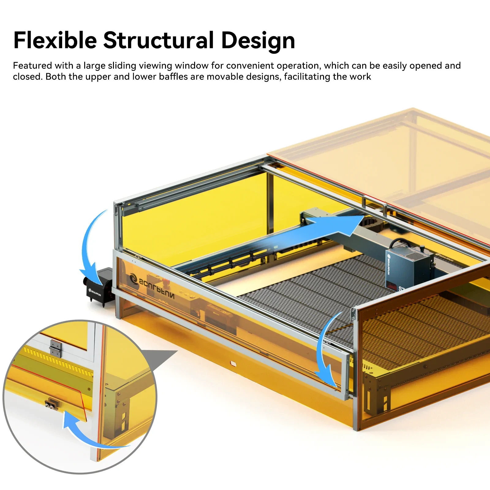 Flexible structural design with adjustable laser enclosure panels