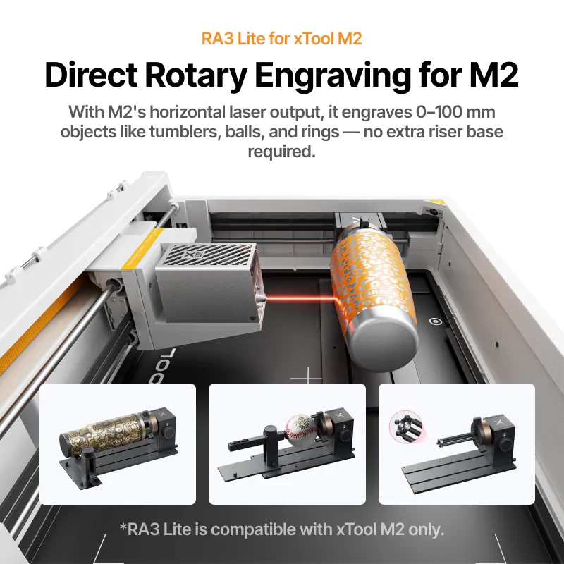 xTool RA3 Lite Direct Rotary Engraving Attachment for xTool M2 Laser Engraver Without Riser Base