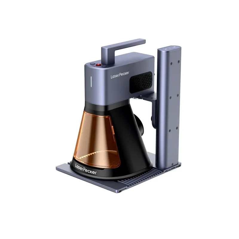 LaserPecker LP2 laser engraver with compact stand and stable engraving setup