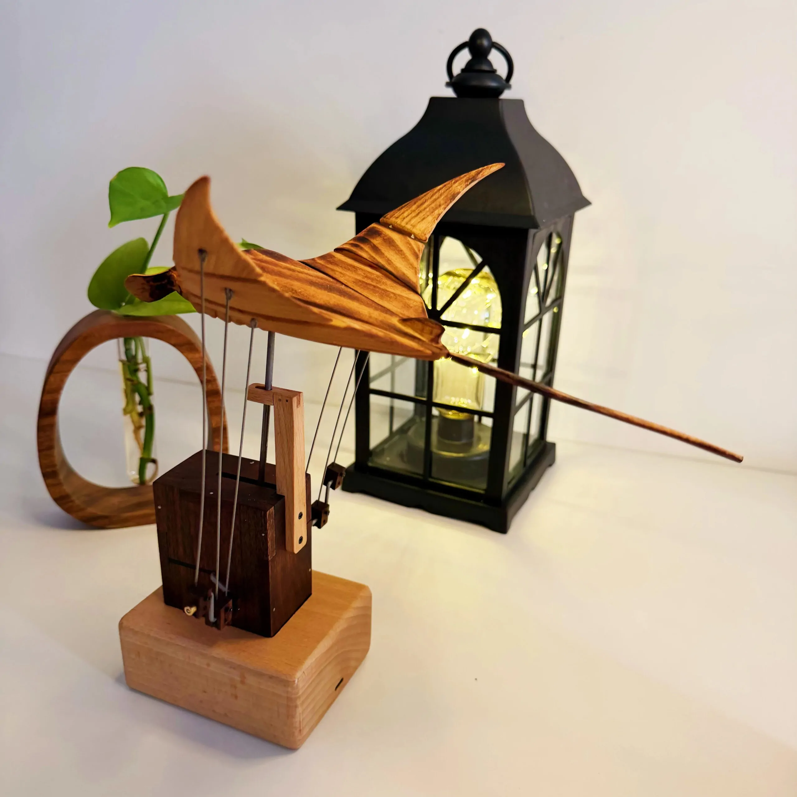 Handcrafted Wooden Bicycle Lantern Decorative Model with LED Light