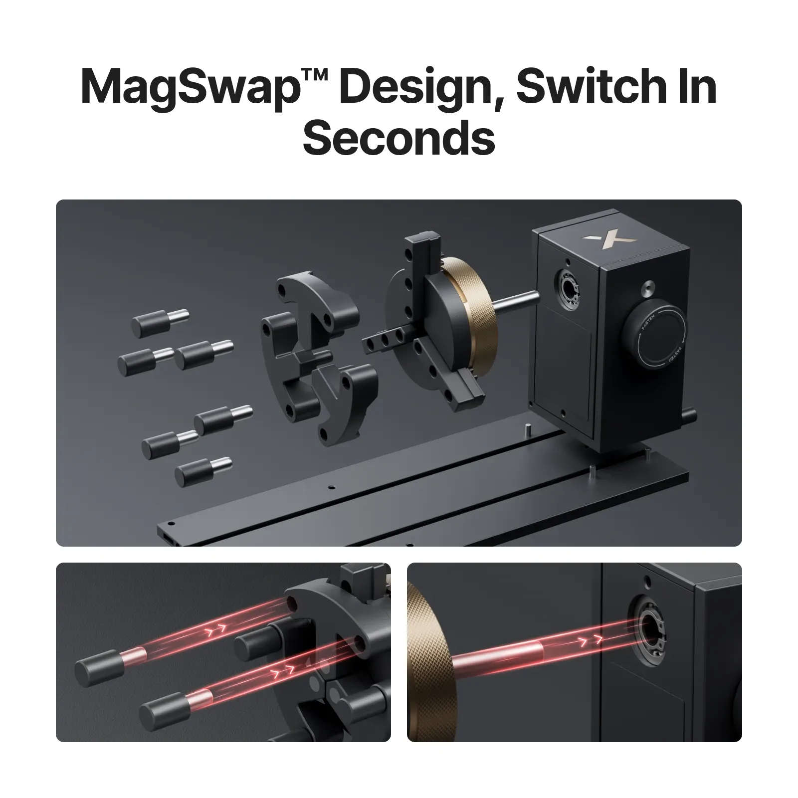 xTool RA3 Lite MagSwap™ Quick-Switch Design for Fast Rotary Attachment Setup on xTool M2