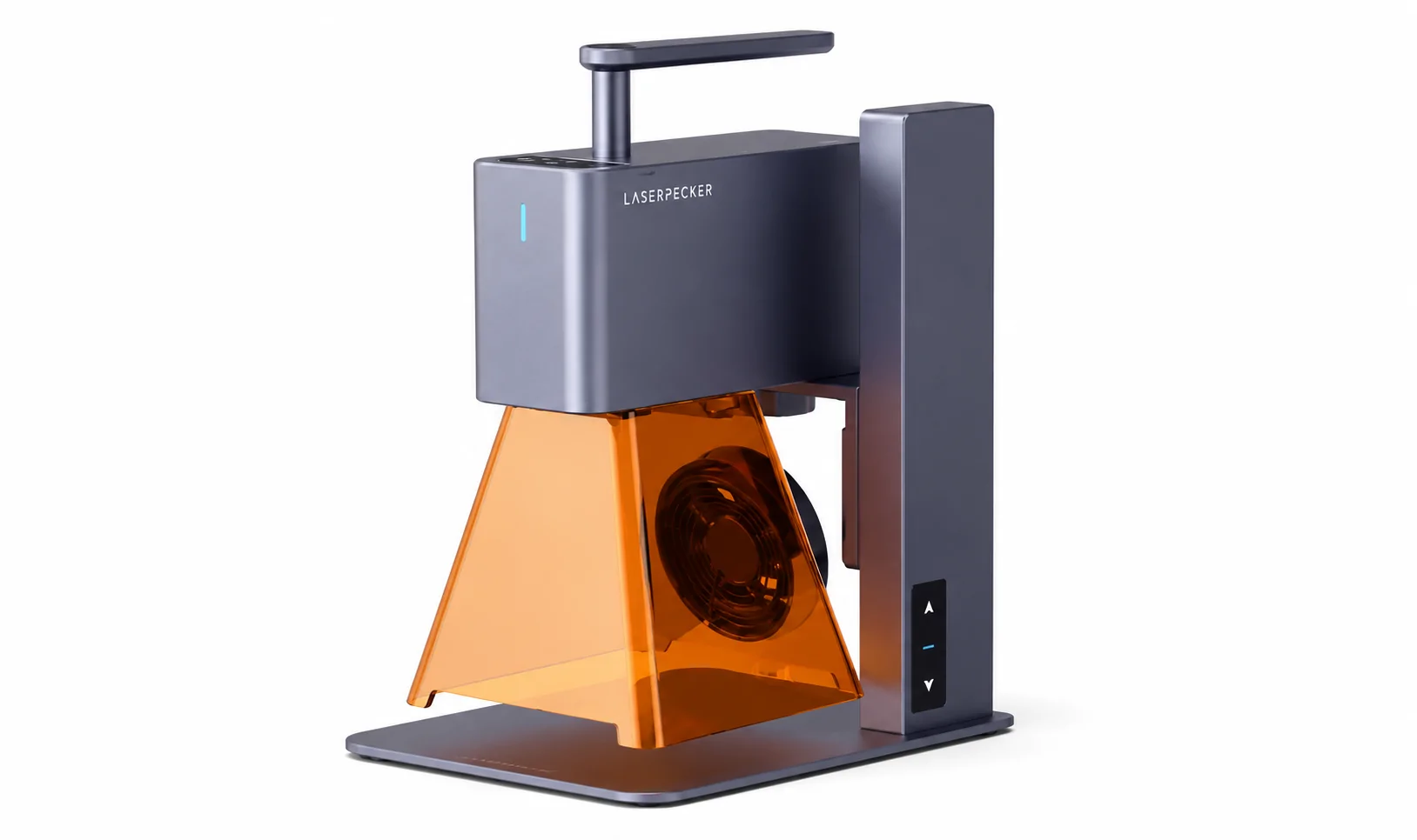 LaserPecker LP2 5W portable laser engraver with protective cover and electric stand