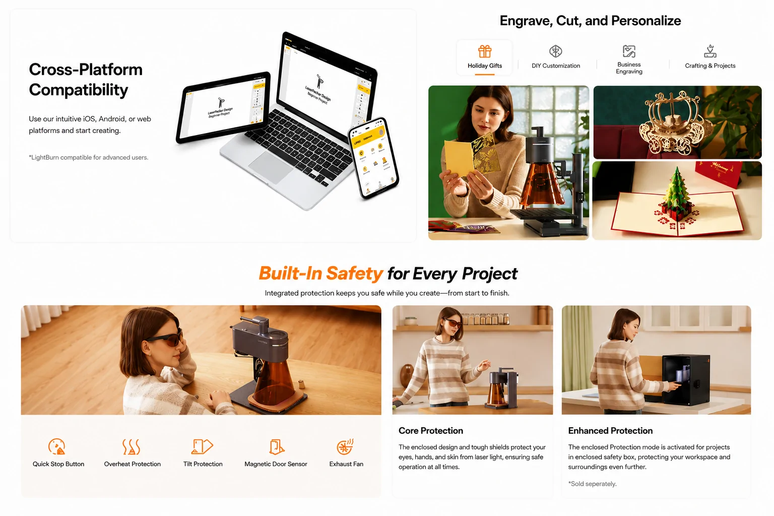 LaserPecker laser engraver creative applications and built-in safety features