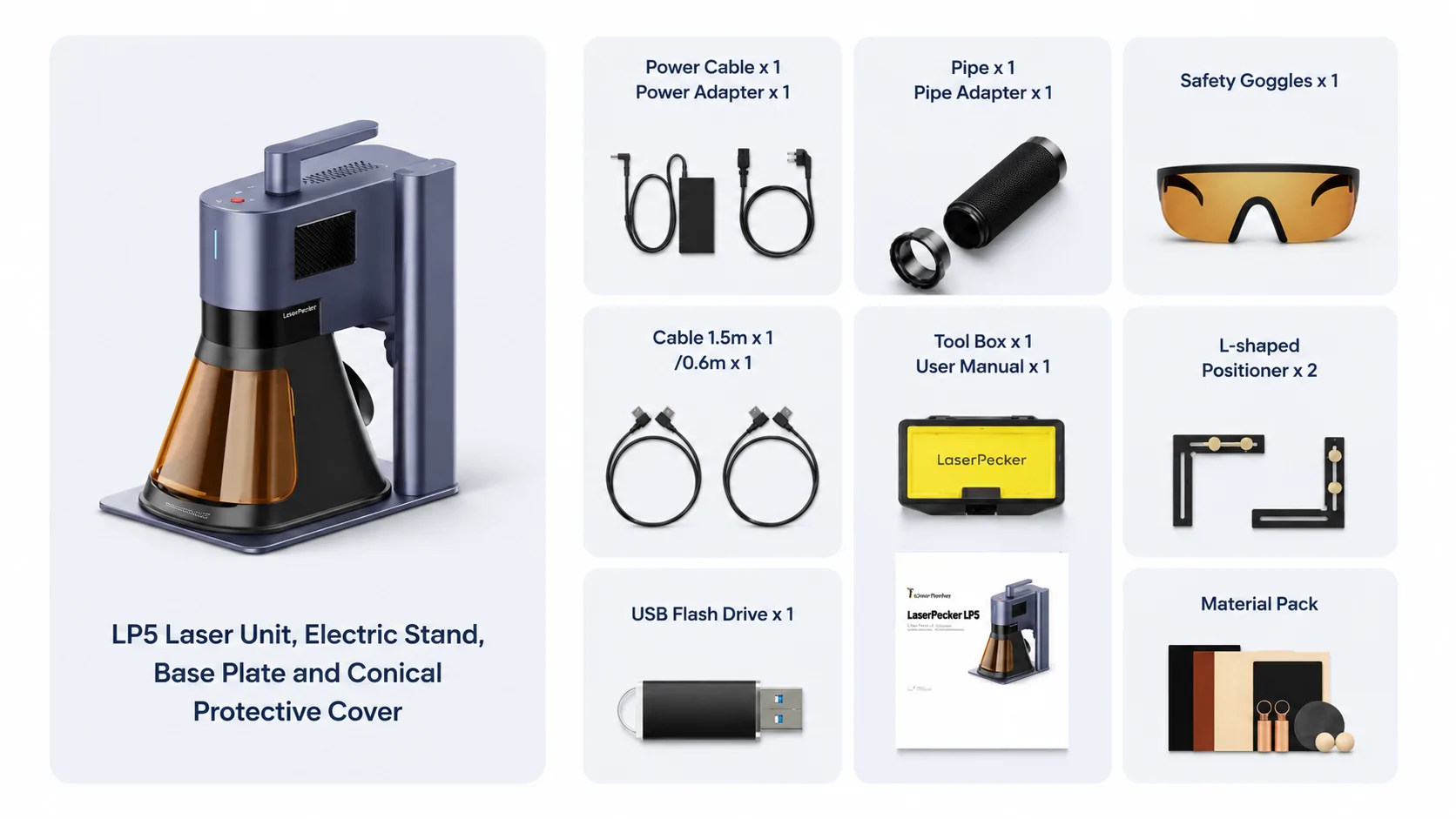 LaserPecker LP5 20W Fiber and Diode Laser Engraver included accessories