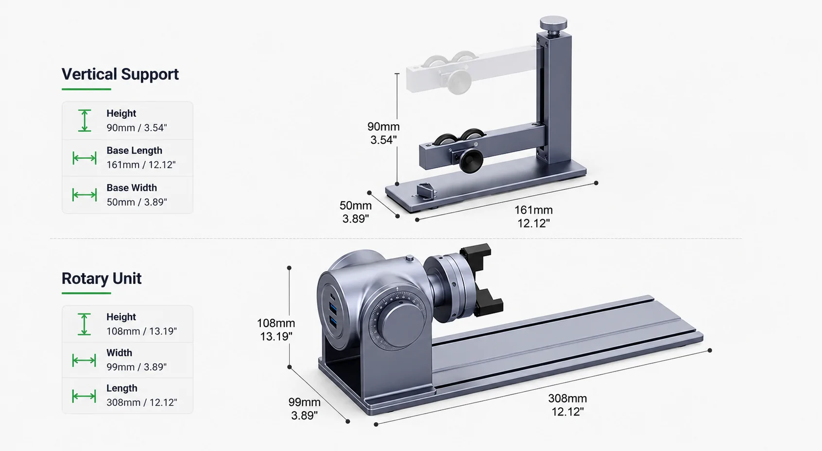 LaserPecker Rotary Extension product specifications and dimensions