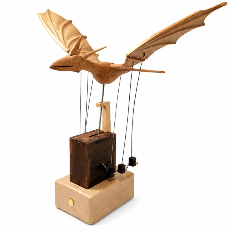 Handmade Wooden Automaton Dragon – Handcrafted Wooden Flying Dragon Sculpture with Moving Wings and Mechanical Display