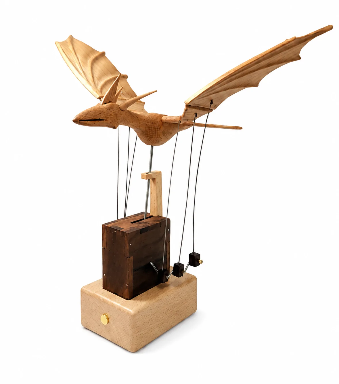 Handmade Wooden Automaton Dragon – Handcrafted Wooden Flying Dragon Sculpture with Moving Wings and Mechanical Display
