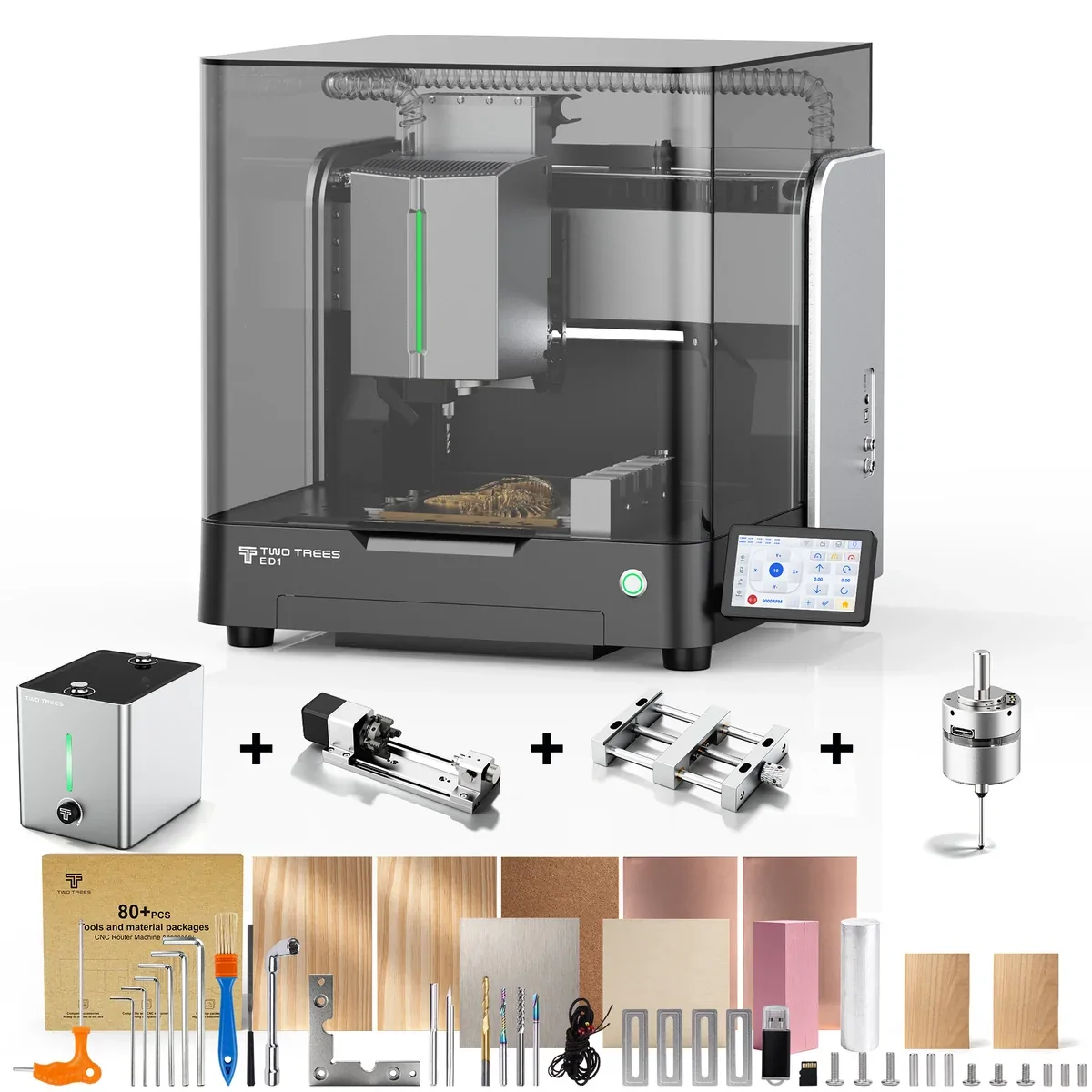 Twotrees ED1 Enclosed Desktop CNC Router Machine accessories and materials