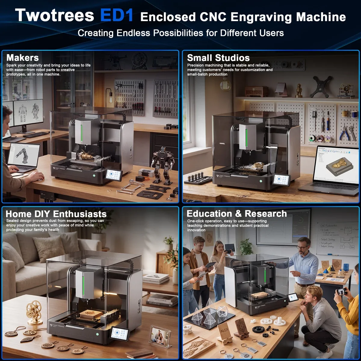 【Pre-sale】Twotrees ED1 Enclosed Desktop CNC Router Machine - Image 11